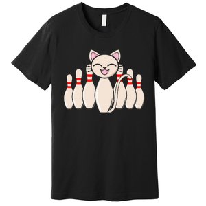 Funny Cat Lover Tee Bowling Pin Cat Bowler Bowling Player Premium T-Shirt