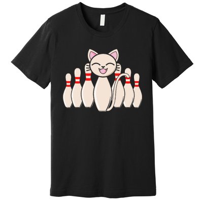 Funny Cat Lover Tee Bowling Pin Cat Bowler Bowling Player Premium T-Shirt