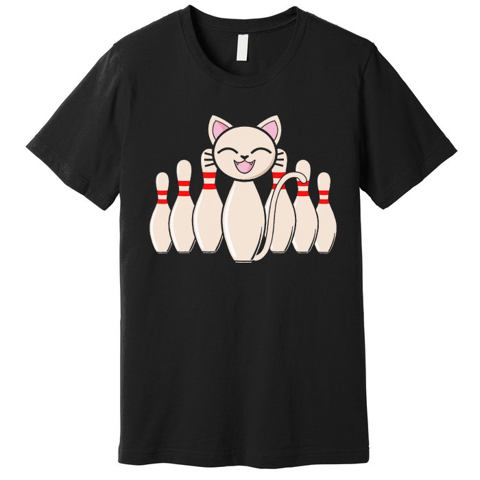 Funny Cat Lover Tee Bowling Pin Cat Bowler Bowling Player Premium T-Shirt