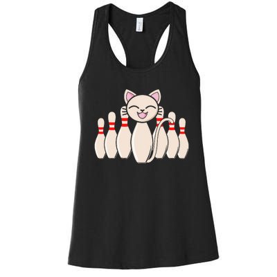 Funny Cat Lover Tee Bowling Pin Cat Bowler Bowling Player Women's Racerback Tank