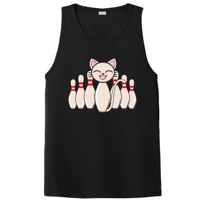 Funny Cat Lover Tee Bowling Pin Cat Bowler Bowling Player PosiCharge Competitor Tank