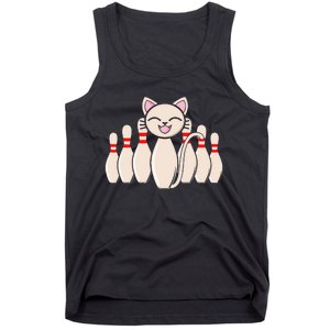 Funny Cat Lover Tee Bowling Pin Cat Bowler Bowling Player Tank Top