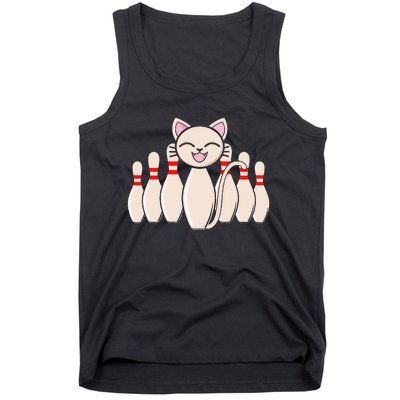 Funny Cat Lover Tee Bowling Pin Cat Bowler Bowling Player Tank Top