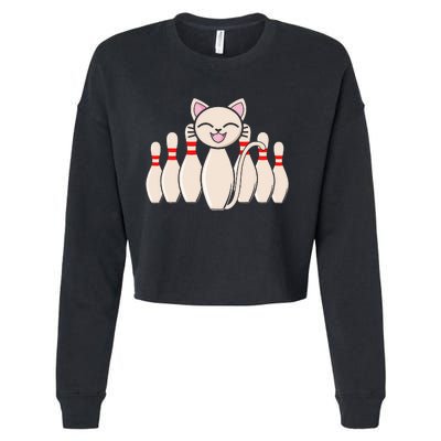 Funny Cat Lover Tee Bowling Pin Cat Bowler Bowling Player Cropped Pullover Crew