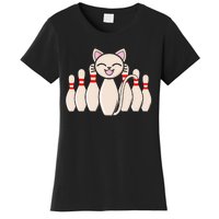 Funny Cat Lover Tee Bowling Pin Cat Bowler Bowling Player Women's T-Shirt