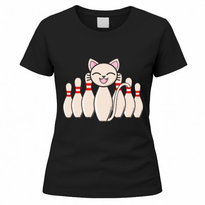 Funny Cat Lover Tee Bowling Pin Cat Bowler Bowling Player Women's T-Shirt