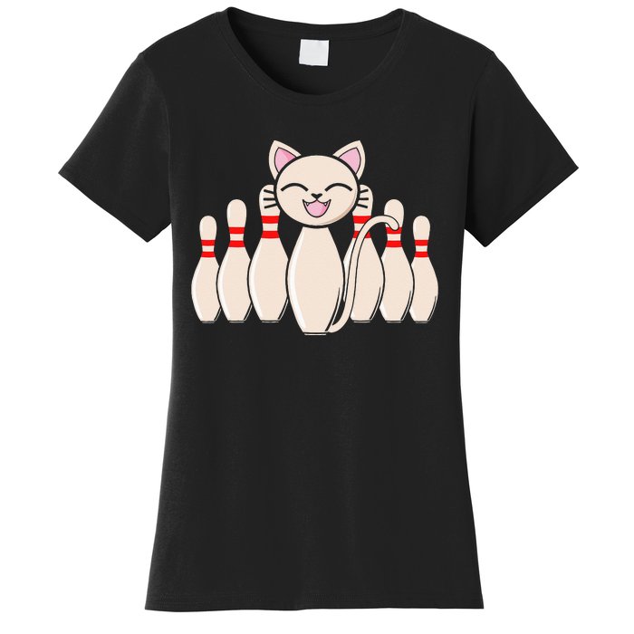 Funny Cat Lover Tee Bowling Pin Cat Bowler Bowling Player Women's T-Shirt