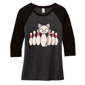 Funny Cat Lover Tee Bowling Pin Cat Bowler Bowling Player Women's Tri-Blend 3/4-Sleeve Raglan Shirt