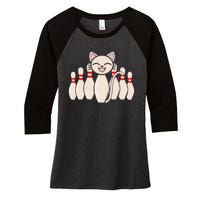 Funny Cat Lover Tee Bowling Pin Cat Bowler Bowling Player Women's Tri-Blend 3/4-Sleeve Raglan Shirt