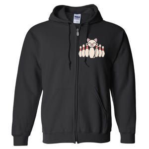 Funny Cat Lover Tee Bowling Pin Cat Bowler Bowling Player Full Zip Hoodie