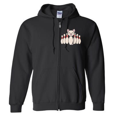 Funny Cat Lover Tee Bowling Pin Cat Bowler Bowling Player Full Zip Hoodie