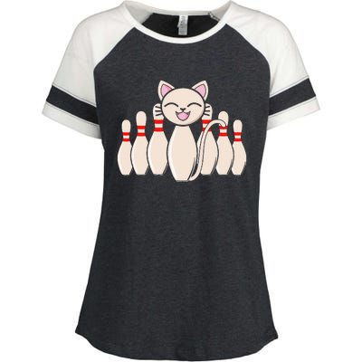 Funny Cat Lover Tee Bowling Pin Cat Bowler Bowling Player Enza Ladies Jersey Colorblock Tee