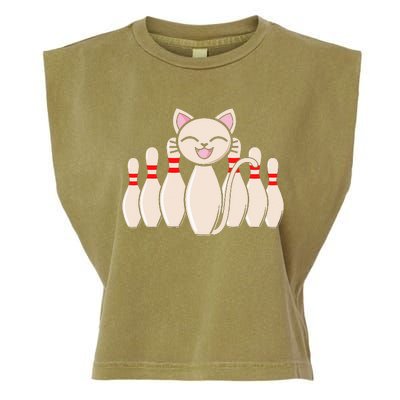 Funny Cat Lover Tee Bowling Pin Cat Bowler Bowling Player Garment-Dyed Women's Muscle Tee