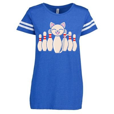 Funny Cat Lover Tee Bowling Pin Cat Bowler Bowling Player Enza Ladies Jersey Football T-Shirt