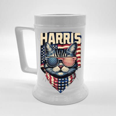 Funny Cat Lady Graphic Kamala Harris For President 2024 Beer Stein