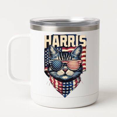 Funny Cat Lady Graphic Kamala Harris For President 2024 12 oz Stainless Steel Tumbler Cup