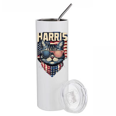 Funny Cat Lady Graphic Kamala Harris For President 2024 Stainless Steel Tumbler