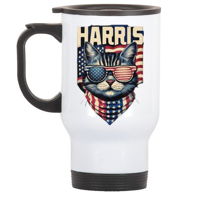 Funny Cat Lady Graphic Kamala Harris For President 2024 Stainless Steel Travel Mug