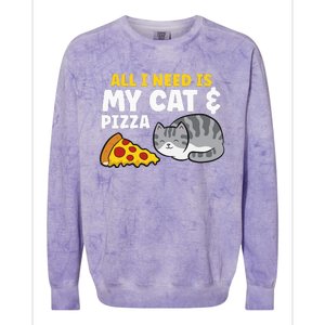 Funny Cat Lover All I Need Is My Cat And Pizza Colorblast Crewneck Sweatshirt