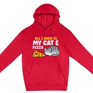 Funny Cat Lover All I Need Is My Cat And Pizza Premium Pullover Hoodie