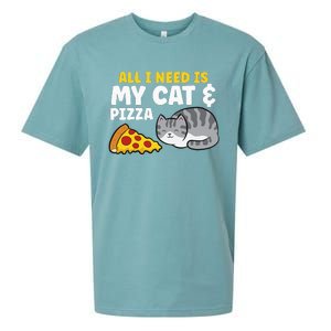 Funny Cat Lover All I Need Is My Cat And Pizza Sueded Cloud Jersey T-Shirt