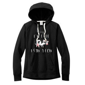 Funny Cow Lover Farmer Print Sorry I Am Late I Saw A Cow Gift Women's Fleece Hoodie