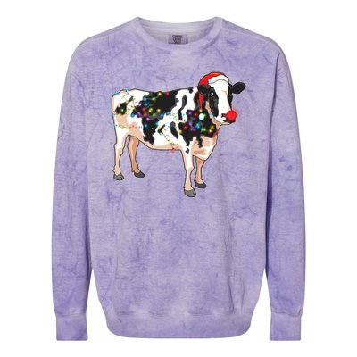 Funny Christmas Lights Cow Colorblast Crewneck Sweatshirt