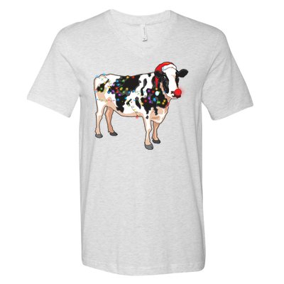 Funny Christmas Lights Cow V-Neck T-Shirt