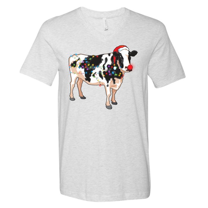 Funny Christmas Lights Cow V-Neck T-Shirt