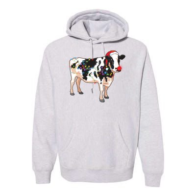 Funny Christmas Lights Cow Premium Hoodie