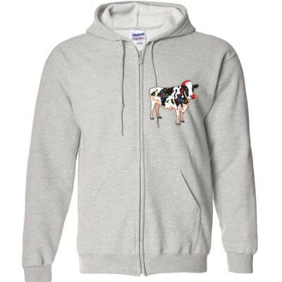 Funny Christmas Lights Cow Full Zip Hoodie