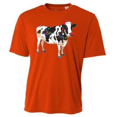 Funny Christmas Lights Cow Cooling Performance Crew T-Shirt