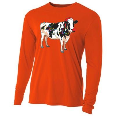 Funny Christmas Lights Cow Cooling Performance Long Sleeve Crew