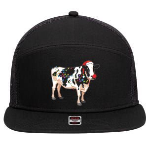 Funny Christmas Lights Cow 7 Panel Mesh Trucker Snapback Hat