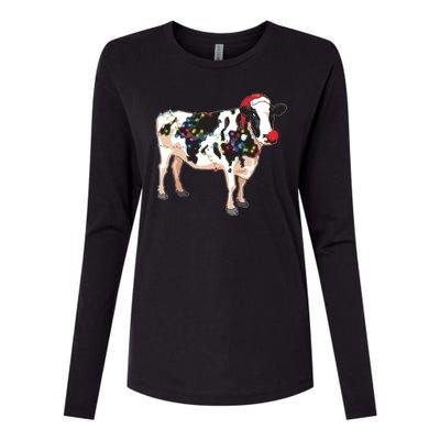 Funny Christmas Lights Cow Womens Cotton Relaxed Long Sleeve T-Shirt