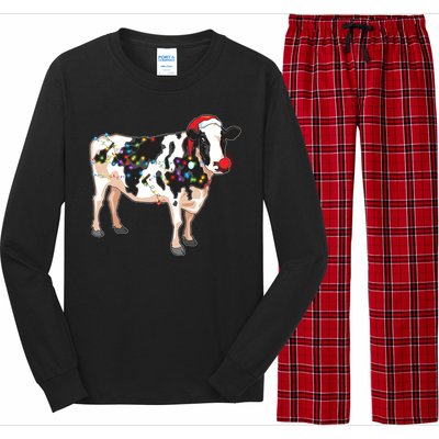 Funny Christmas Lights Cow Long Sleeve Pajama Set