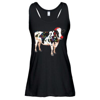 Funny Christmas Lights Cow Ladies Essential Flowy Tank