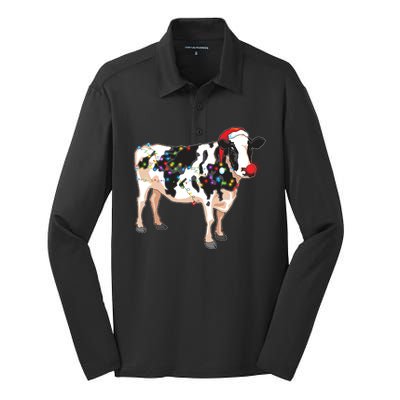 Funny Christmas Lights Cow Silk Touch Performance Long Sleeve Polo