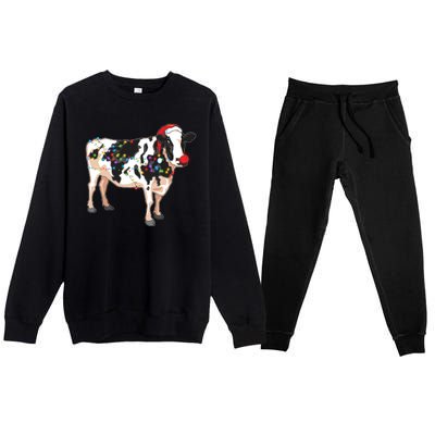 Funny Christmas Lights Cow Premium Crewneck Sweatsuit Set