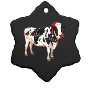 Funny Christmas Lights Cow Ceramic Star Ornament