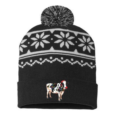 Funny Christmas Lights Cow USA-Made Snowflake Beanie