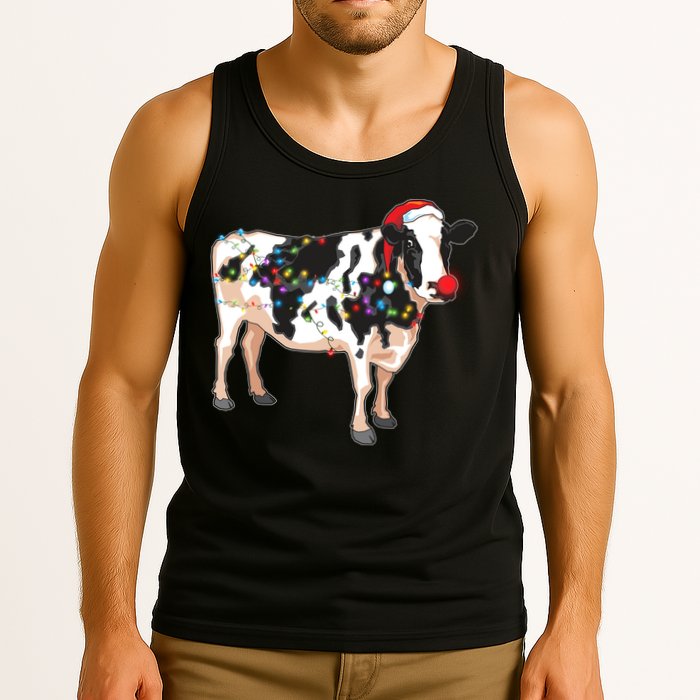 Funny Christmas Lights Cow Tank Top