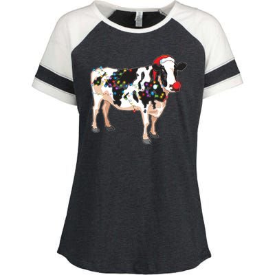 Funny Christmas Lights Cow Enza Ladies Jersey Colorblock Tee