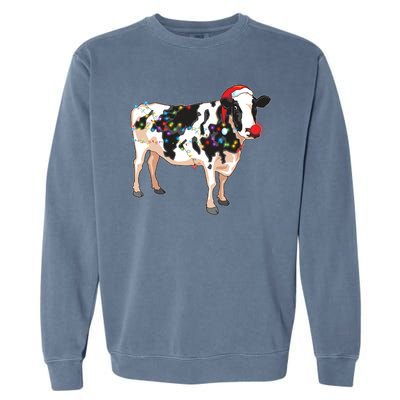 Funny Christmas Lights Cow Garment-Dyed Sweatshirt