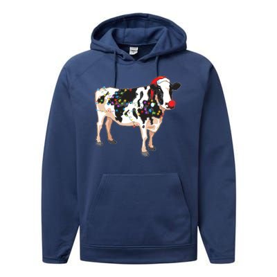 Funny Christmas Lights Cow Performance Fleece Hoodie