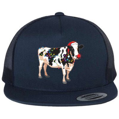 Funny Christmas Lights Cow Flat Bill Trucker Hat