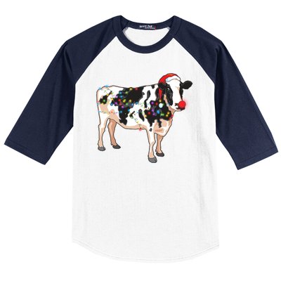 Funny Christmas Lights Cow Baseball Sleeve Shirt