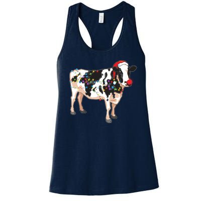 Funny Christmas Lights Cow Women's Racerback Tank