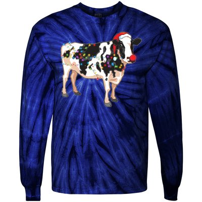 Funny Christmas Lights Cow Tie-Dye Long Sleeve Shirt