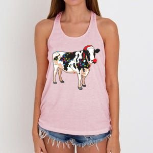 Funny Christmas Lights Cow Women's Knotted Racerback Tank